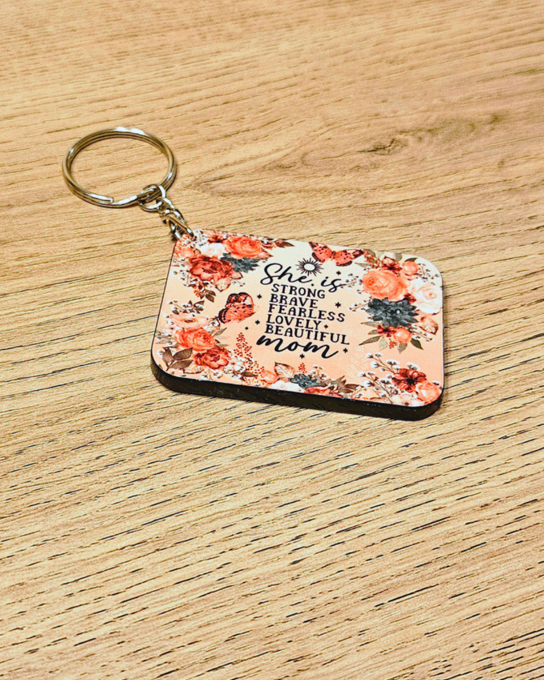 Mom Affirmation Keyring – “She is Strong, Brave & Loved”