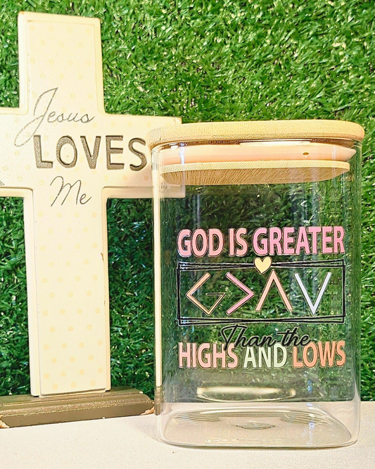 “God Is Greater” Prayer Jar (Square L)