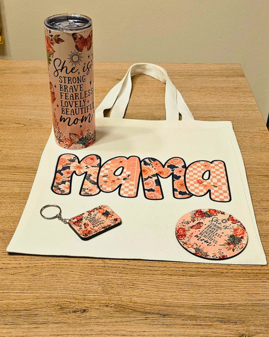 Mama Gift Set – Tote, Tumbler, Coaster & Keyring (Mother’s Day Gift)