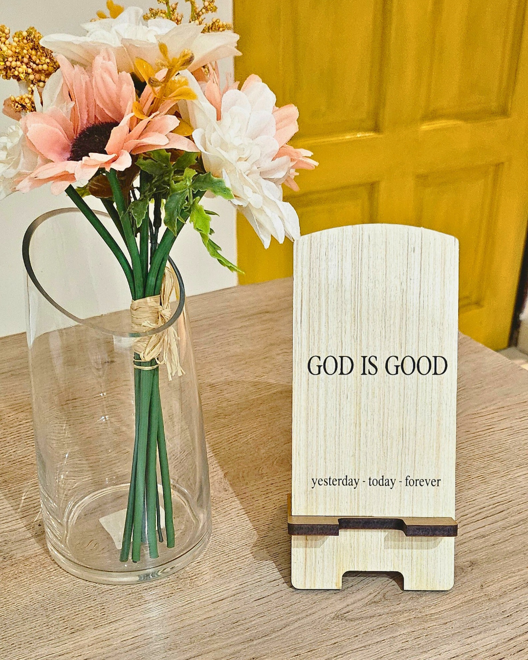 “God Is Good” Wooden Phone Stand